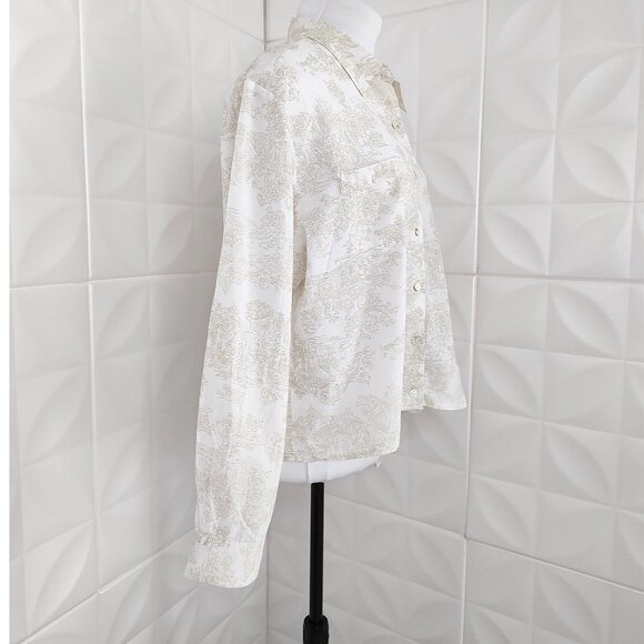 Ivory Toile Shirt Cotton Lightweight Shell Buttons J Jill Collar Crop Country XL - Picture 4 of 14